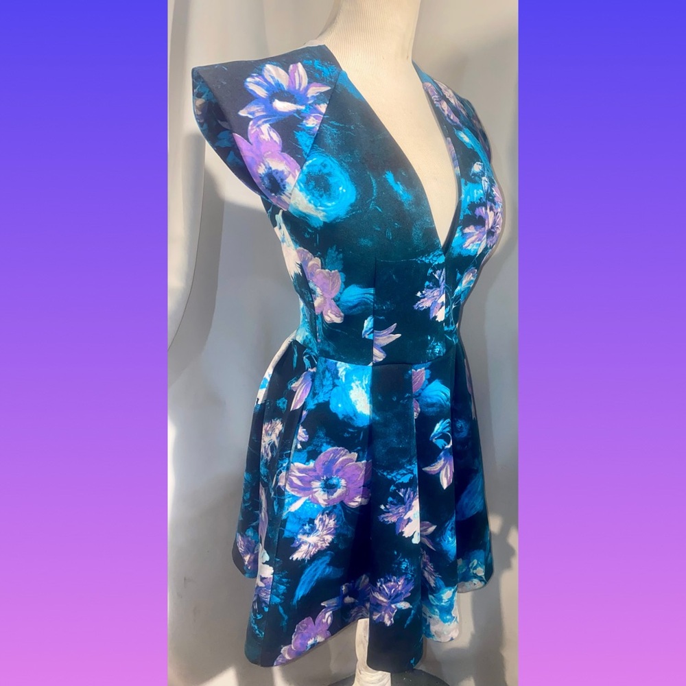 Guess Blue Sleeveless V-Neck Mini Dress Fit and Flare - Picture 4 of 7
